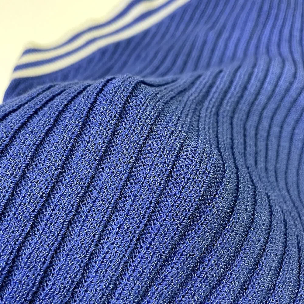 St John Sport by Marie Gray Blue Ribbed Knit Halter Tank Top S Striped - Picture 12 of 16